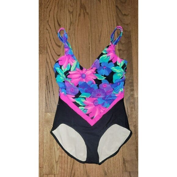 THE SLIMSUIT Vintage Hawaiian Floral Plus Size One-Piece Swimsuit Women's Sz 16 - Picture 1 of 4